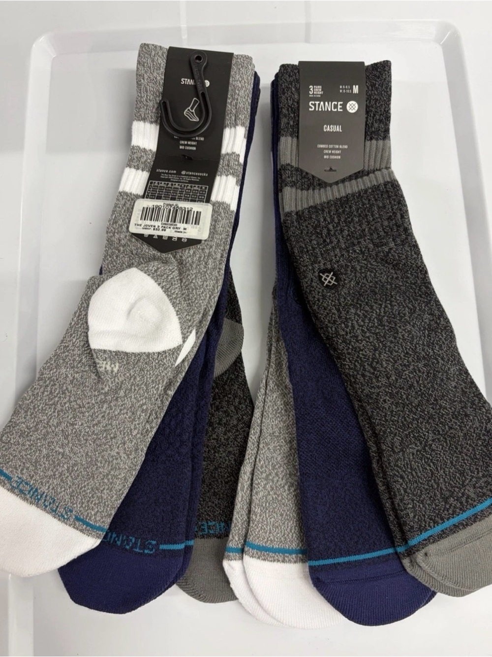 NWT Stance Men’s Casual Crew Socks - Gray, Navy & White (3-Pack)